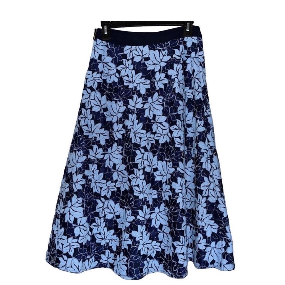 Draper James Navy Blue Light Blue Floral Lace A-Line‎ Midi Skirt Size 0